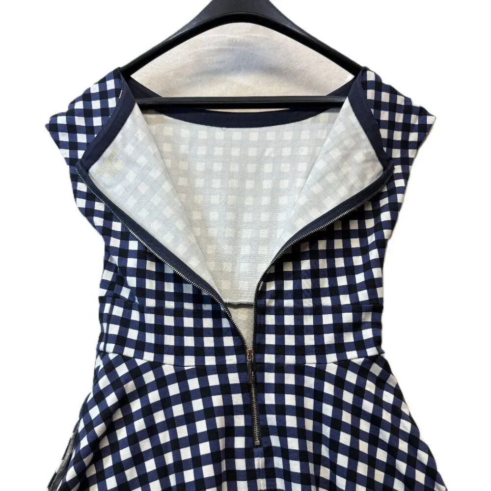 Kate Spade Gingham Fit & Flare Dress  Navy Check Sleeveless Dress  Size Small